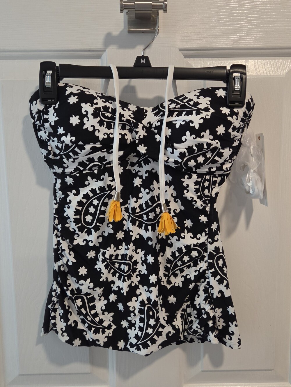 NWT Anne Cole Tankini - Black & White Paisley Strapless Top & Bikini Bottom